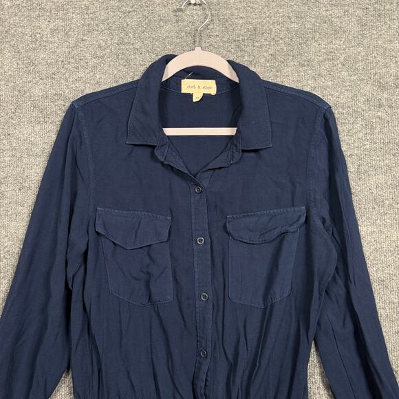 Cloth & Stone Medium Drawstring Romper Button Up Tunic Shirt Black Long Sleeves - Picture 3 of 8